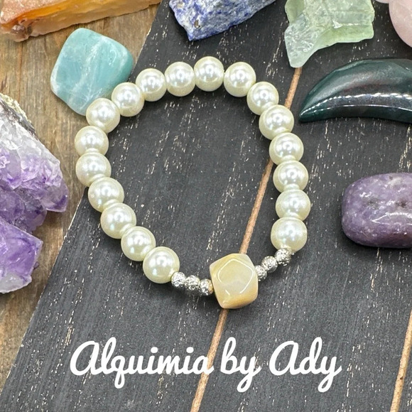 Edison crystal pearls chunky statement bracelet yellow agate - Picture 1 of 5